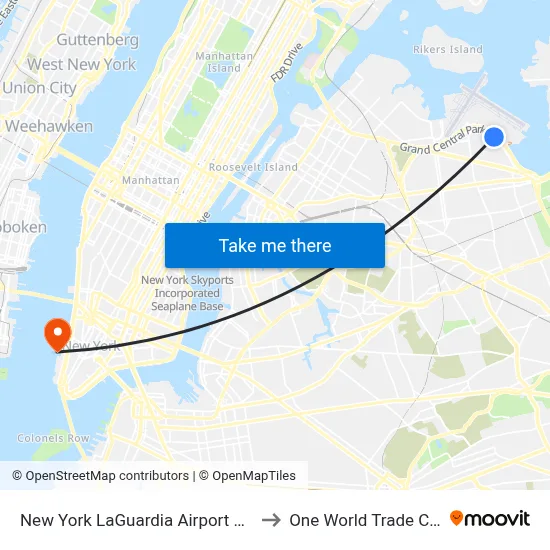 New York LaGuardia Airport Marriott to One World Trade Center map