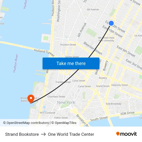Strand Bookstore to One World Trade Center map