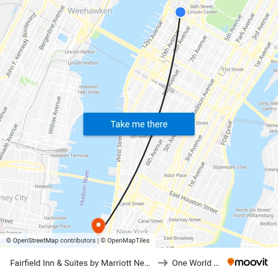 Fairfield Inn & Suites by Marriott New York Manhattan/Central Park to One World Trade Center map