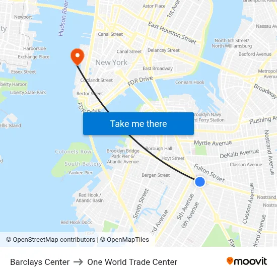 Barclays Center to One World Trade Center map