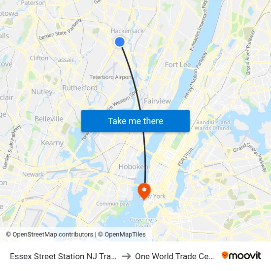 Essex Street Station NJ Transit to One World Trade Center map