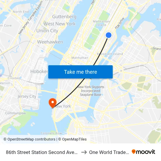 86th Street Station Second Avenue Subway to One World Trade Center map