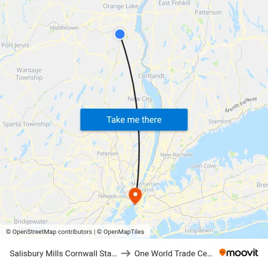 Salisbury Mills Cornwall Station to One World Trade Center map