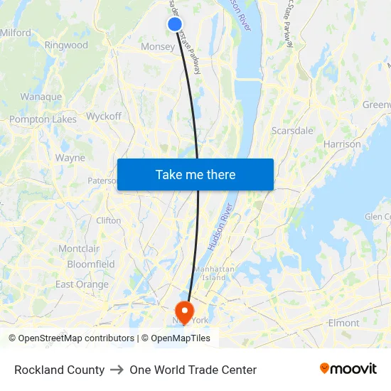 Rockland County to One World Trade Center map