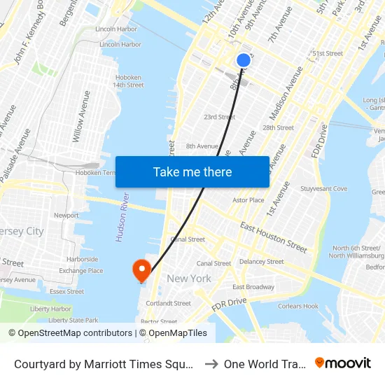 Courtyard by Marriott Times Square West New York to One World Trade Center map