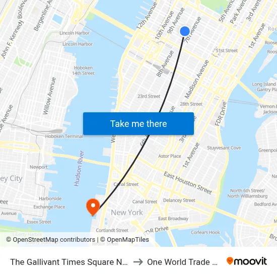 The Gallivant Times Square New York to One World Trade Center map