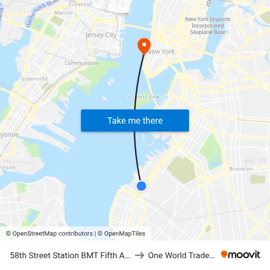 58th Street Station BMT Fifth Avenue Line to One World Trade Center map