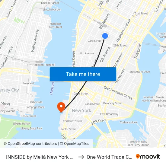 INNSIDE by Melià New York Nomad to One World Trade Center map