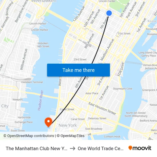 The Manhattan Club New York to One World Trade Center map