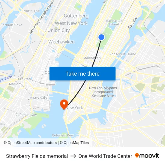 Strawberry Fields memorial to One World Trade Center map