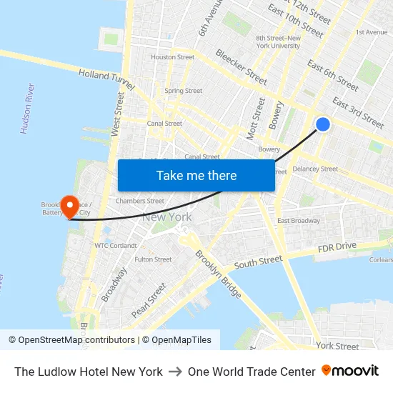 The Ludlow Hotel New York to One World Trade Center map