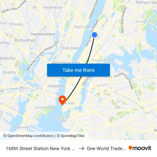 168th Street Station New York City Subway to One World Trade Center map