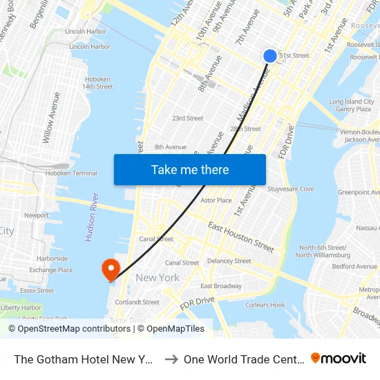 The Gotham Hotel New York to One World Trade Center map