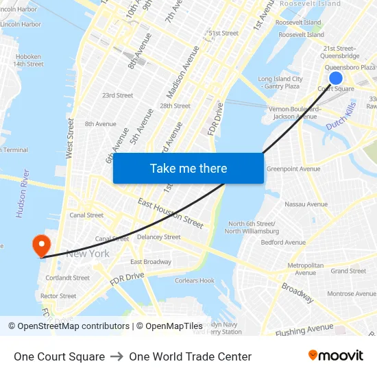 One Court Square to One World Trade Center map
