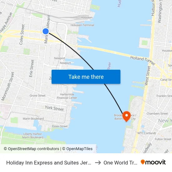 Holiday Inn Express and Suites Jersey City - Holland Tunnel to One World Trade Center map