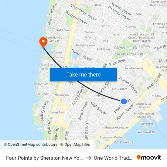 Four Points by Sheraton New York Downtown to One World Trade Center map