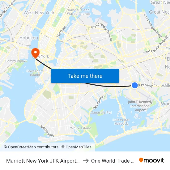 Marriott New York JFK Airport, Queens to One World Trade Center map