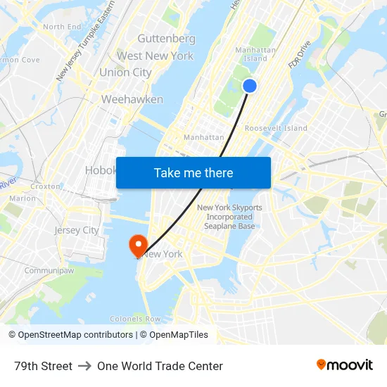 79th Street to One World Trade Center map