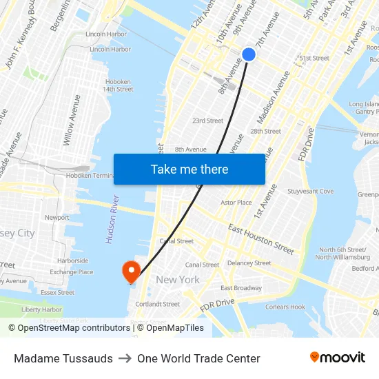 Madame Tussauds to One World Trade Center map
