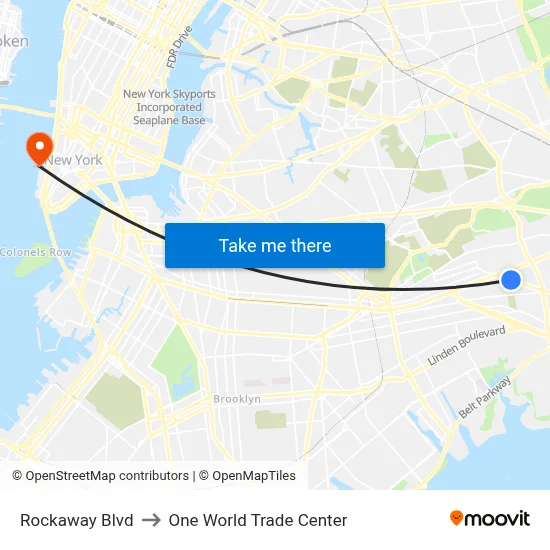 Rockaway Blvd, Ozone Park, NY 11416 to One World Trade Center map