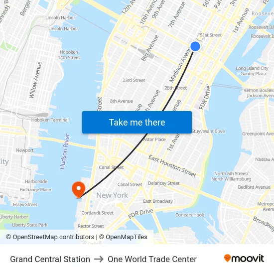 Grand Central Station to One World Trade Center map