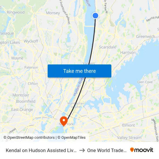 Kendal on Hudson Assisted Living Facility to One World Trade Center map
