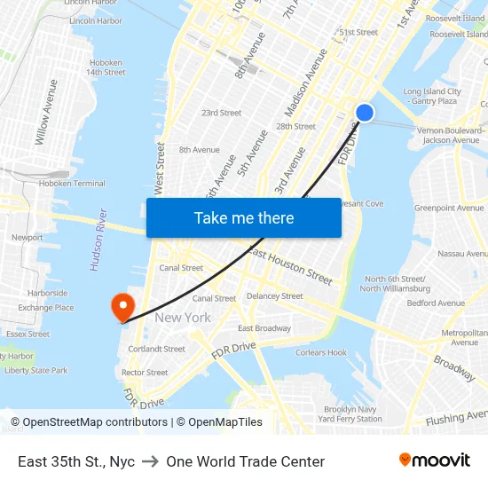 East 35th St., Nyc to One World Trade Center map