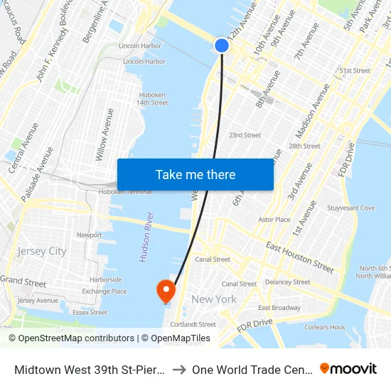Midtown West 39th St-Pier 79 to One World Trade Center map