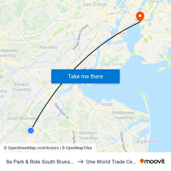 8a Park & Ride South Brunswick to One World Trade Center map