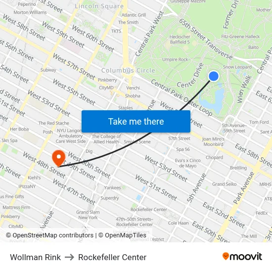 Wollman Rink to Rockefeller Center map