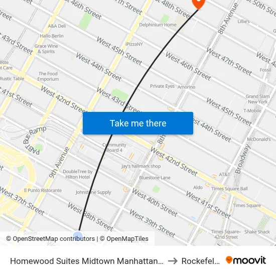 Homewood Suites Midtown Manhattan Times Square South New York to Rockefeller Center map
