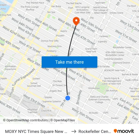MOXY NYC Times Square New York to Rockefeller Center map
