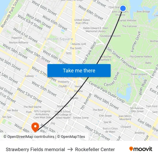 Strawberry Fields memorial to Rockefeller Center map