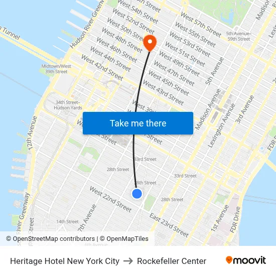 Heritage Hotel New York City to Rockefeller Center map