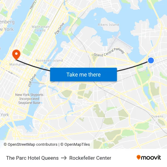 The Parc Hotel Queens to Rockefeller Center map
