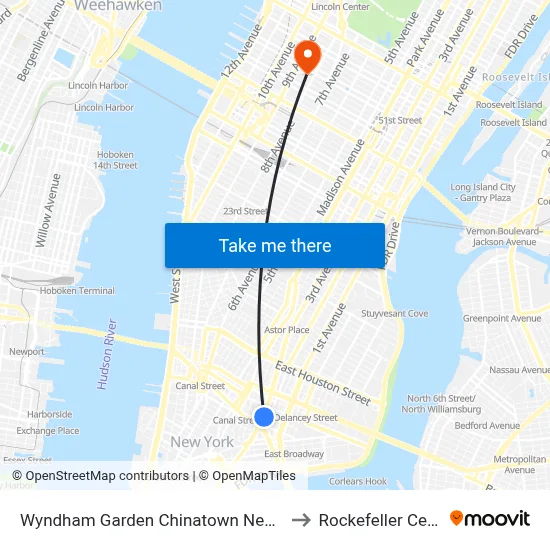 Wyndham Garden Chinatown New York to Rockefeller Center map