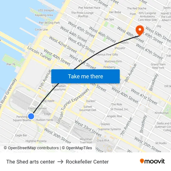 The Shed arts center to Rockefeller Center map