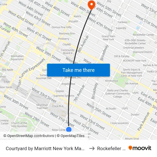 Courtyard by Marriott New York Manhattan Chelsea to Rockefeller Center map