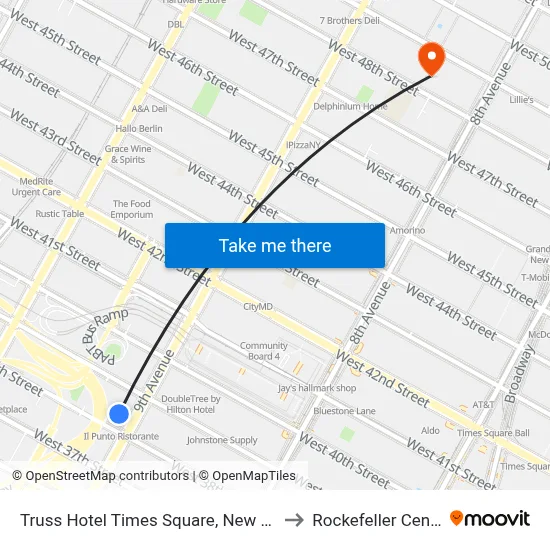 Truss Hotel Times Square, New York to Rockefeller Center map