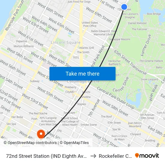 72nd Street Station (IND Eighth Avenue Line) to Rockefeller Center map