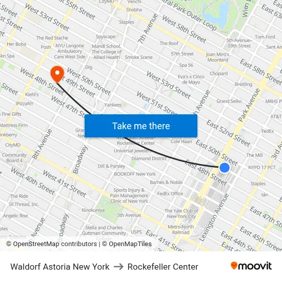 Waldorf Astoria New York to Rockefeller Center map