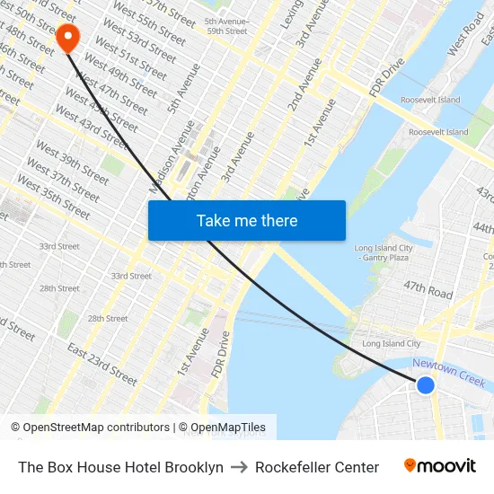 The Box House Hotel Brooklyn to Rockefeller Center map