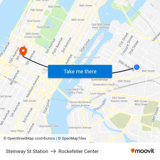 Steinway St Station to Rockefeller Center map