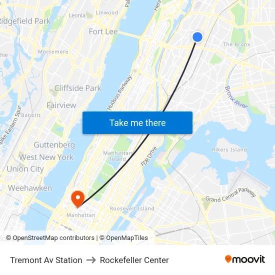 Tremont Av Station to Rockefeller Center map