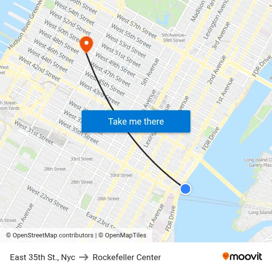 East 35th St., Nyc to Rockefeller Center map