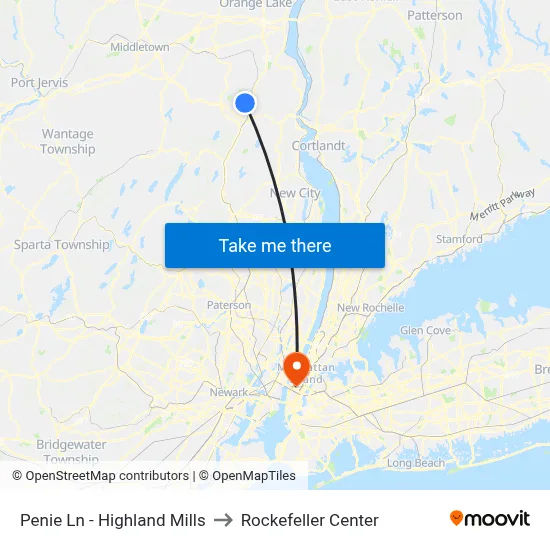 Penie Ln - Highland Mills to Rockefeller Center map