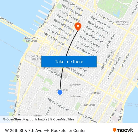 W 26th St & 7th Ave to Rockefeller Center map