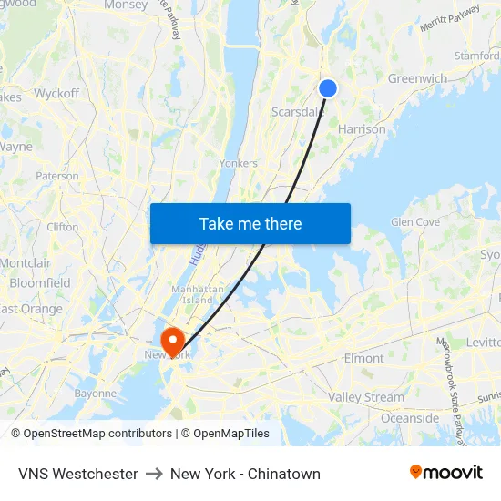 VNS Westchester, 360 Mamaroneck Ave to New York - Chinatown map