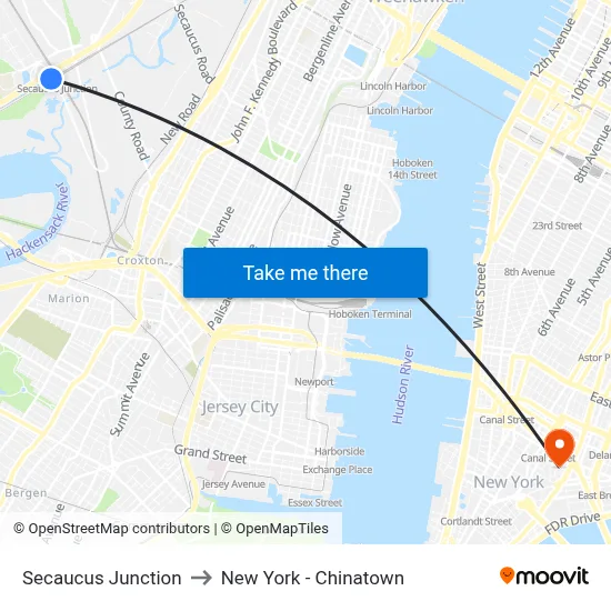 Secaucus Junction to New York - Chinatown map