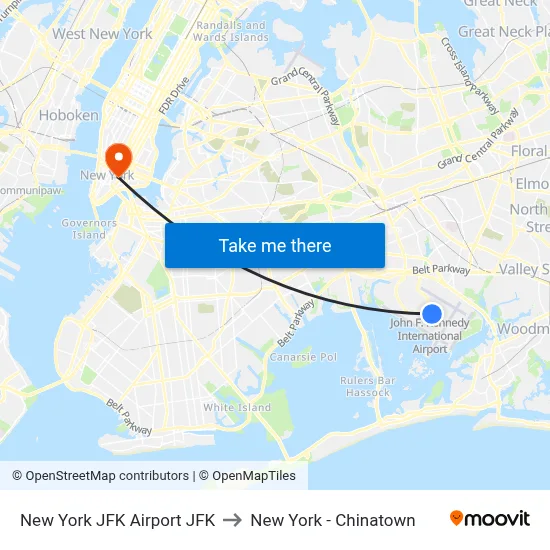 New York JFK Airport JFK to New York - Chinatown map